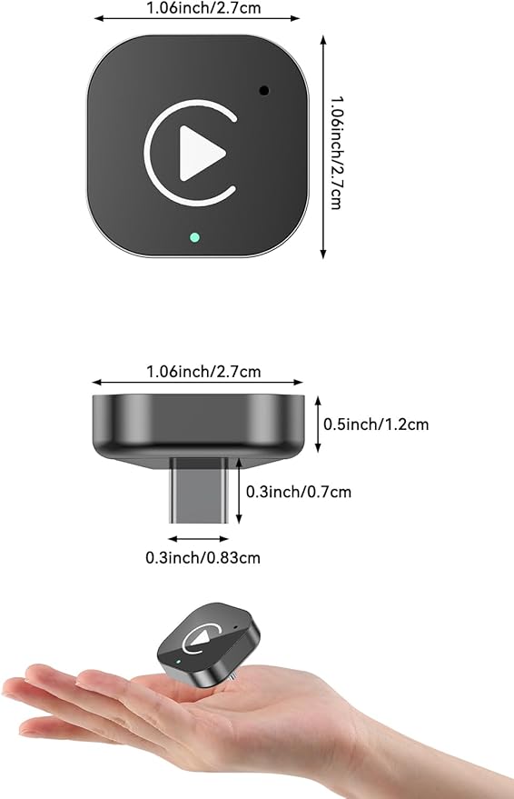 USB-C Wireless CarPlay & Android Auto Adapter, Plug-in Dongle Converts Factory Wired CarPlay/Android Auto to Wireless (Gloss Black, USB-C)