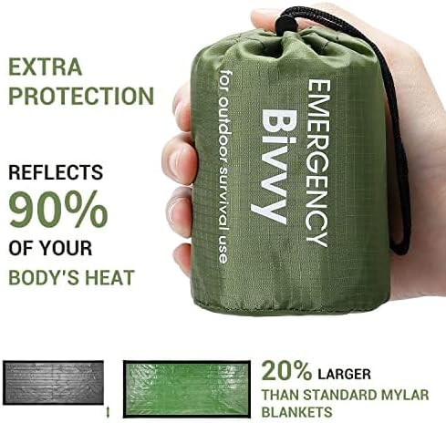 Esky Emergency Sleeping Bag, Survival Bag Portable Thermal Bivy Sack, Waterproof Lightweight Emergency Blanket Survival Gear with Compass for Camping Hiking Outdoor Adventure