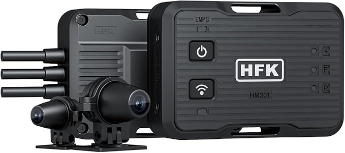HFK HM201 Motorcycle Dash Cam, 1080P +1080P Motorcycle Camera Front and Rear, Stealth Design, IP67 Waterproof, 5G WiFi, Loop Recording, G-Sensor, Built in eMMC 64GB Storage, Support 512GB Max