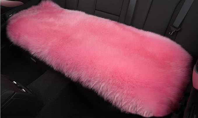 Winter Warmth: Universal Sheepskin Seat Cushion Cover - Natural Wool, for Cars, Trucks, SUVs & Vans - Cozy & Stylish Driving Companion Rear Pink