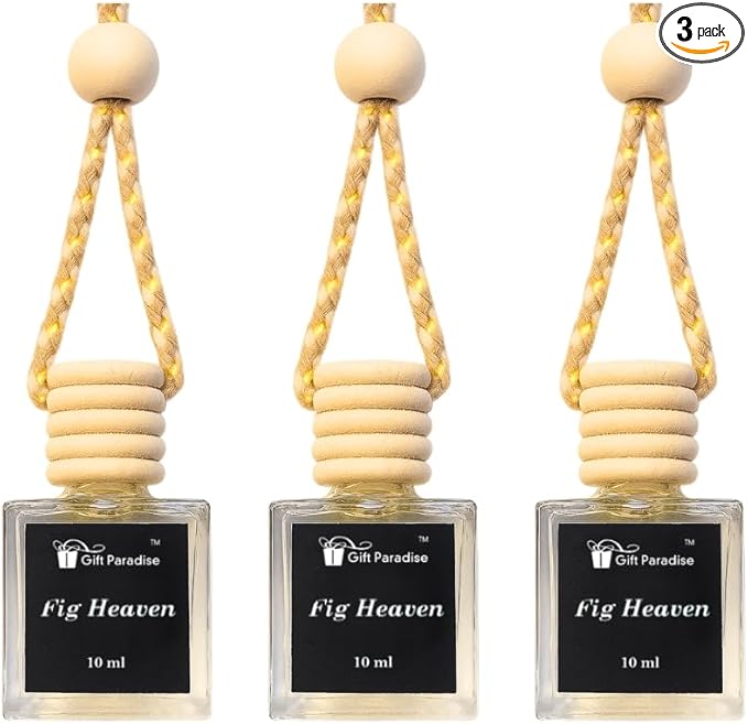 Fig Heaven Car Air Freshener Set of 3 (10 ml Each) | Hanging Design with Velvet Gift Bag | Fresh Green Fig & Woody Musk Aroma by Gift Paradise – Long-Lasting Luxury Fragrance for Car, Home & Office
