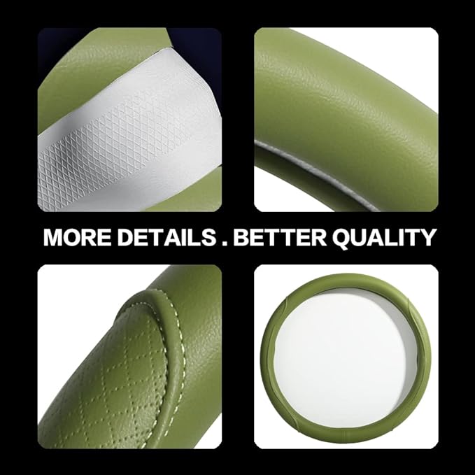 VARGTR Steering Wheel Cover - Microfiber Leather with Classic Embossing, Anti-Slip Breathable Fit 15 Inch Wheel Protector (Green)