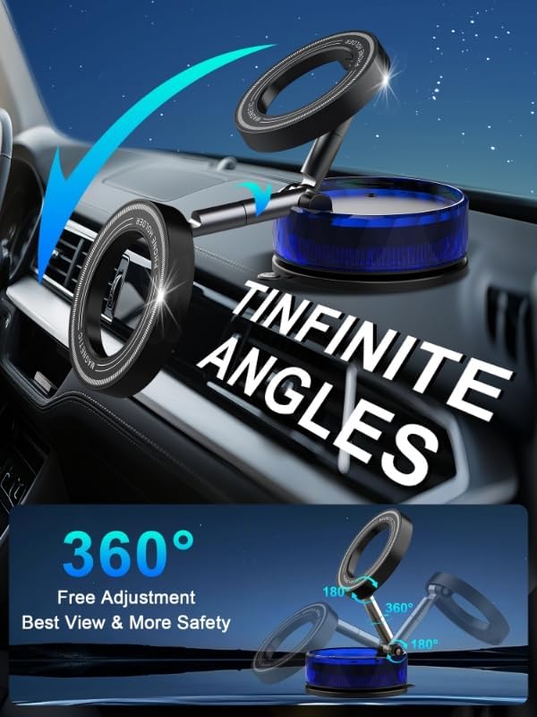 Magnetic Suction Phone Holder for Magsafe, iPhone Portable Magnet Mount Holders, Suction/360° Rotary/N55 Magnets Car Phone Mount, Used in Smooth Flat Surface like Panel, Windshield Table Wall Mirror