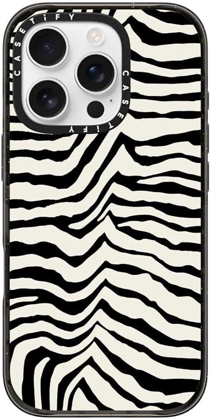 CASETiFY Impact Case for iPhone 16 Pro [8.2ft 4X Military Grade Drop Protection/Compatible with Magsafe] - Zebra Stripe- Back to Black - Clear Black
