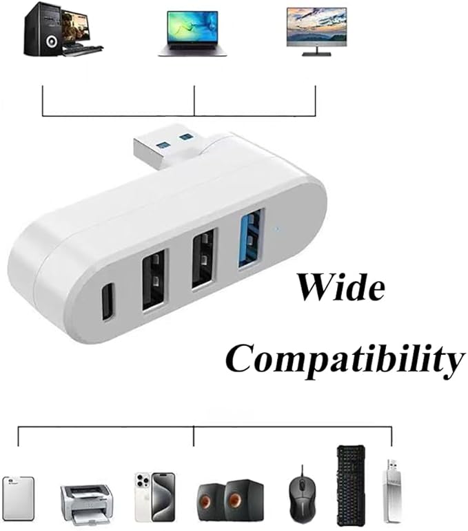 2 Pack 4-in-1 USB 3.0 Hub with Rotation, Multi-Port Adapter with 3 USB Ports and 1 USB C Port, High-Speed Data USB 3.0 Hub Compatible with Laptop/Table/Cellphone/Keyboard/Printer/MacBook