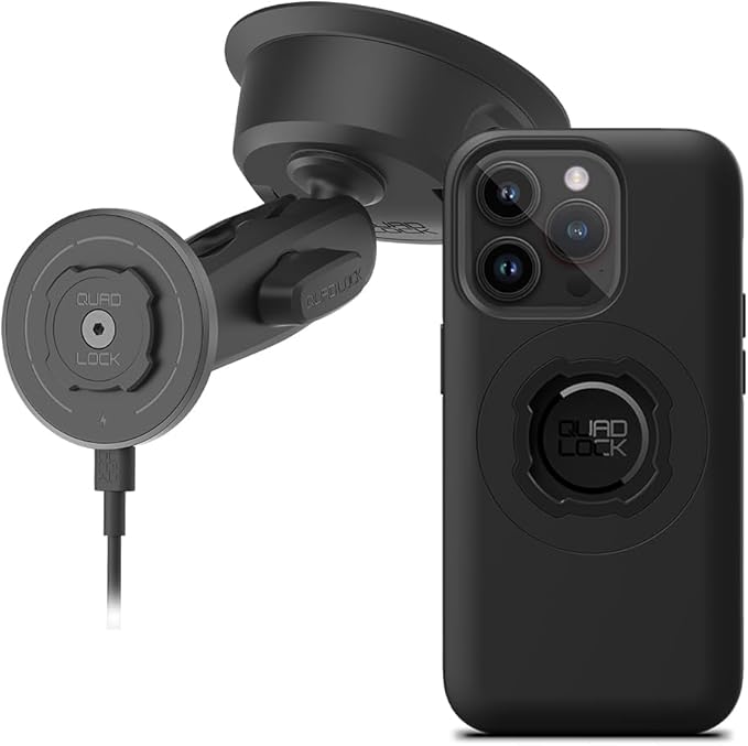 Quad Lock Heavy Duty Suction Car Phone Mount with MAG Phone Case and MAG Wireless Charging Head for iPhone 14 Pro