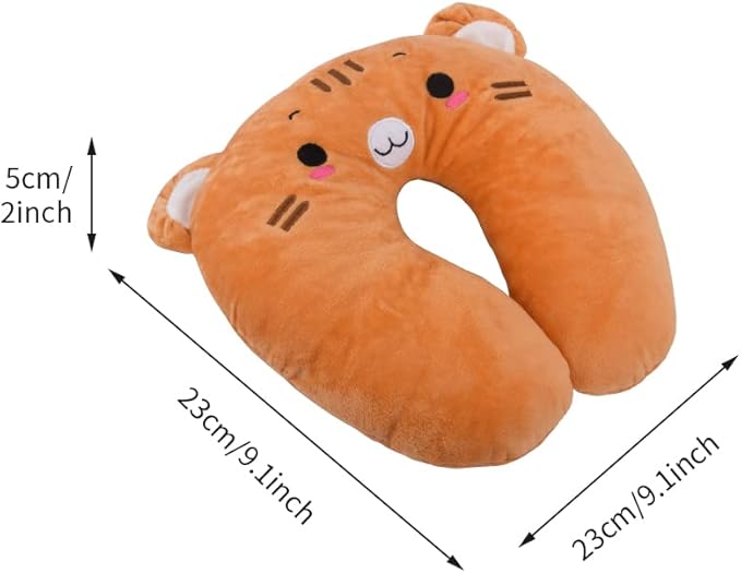 Travel Pillow for Kids, Cute Animal Neck Pillow Support U Shaped Cushion Plush Soft Rest Reading Pillows Sleeping Pillows for Airplane Train Car (Color:Yellow cat)