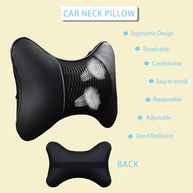Car Neck Pillows Both Side Pu Leather 2 Pack Car Headrest Pillow for Most Cars Driving Seat Breathable Automotive Neck Support Adjustable Cute Auto Neck Pillow Neck Shoulder Pain Relief for Travel