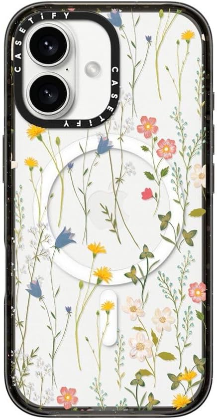 CASETiFY Impact Case for iPhone 16 [Slim / 8.2 ft. 4X Military Grade Drop Protection/Compatible with Magsafe] - Dreamy Floral Pattern - Clear Black