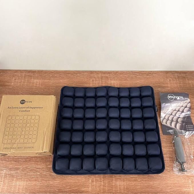 SUNFICON Air Seat Cushion Inflatable Seat Cushion Portable Car Seat Office Chair Wheelchair Pad Anti Bedsore Orthopedics Pain Pressure Relief Cushion Camping Seat Mat w Pump 18 ''x 16'' x1'' Blue