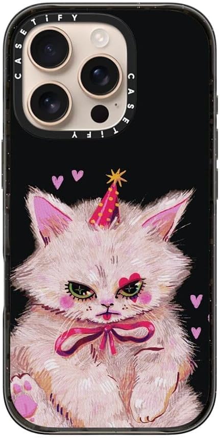 CASETiFY Impact Case for iPhone 16 Pro [Slim / 8.2 ft. 4X Military Grade Drop Protection/Compatible with Magsafe] - Clown Kitty - Clear Black