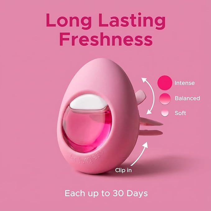 Air Jungles Car Air Freshener Vent Clip Honey Peach Scent, Pink Edition, 6 Pack (4ml Each), Long-Lasting Sweet Fruit Fragrance & Odor Eliminator, Up to 180 Days