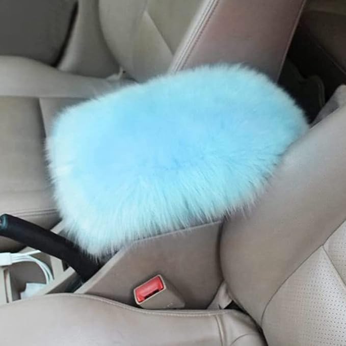 Center Console Cushion Pad Armrest Pad, Furry Armrest Cover, Car Interior Accessories, Blue