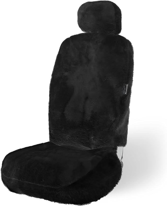 ZONETECH Sheepskin Seat Covers Fuzzy Car Seat Covers Black Australian Merino Wool Fluffy Fur Auto Accessories All Season Protection for Your Seats Universal Fits Most Car SUV Airbag Compatible