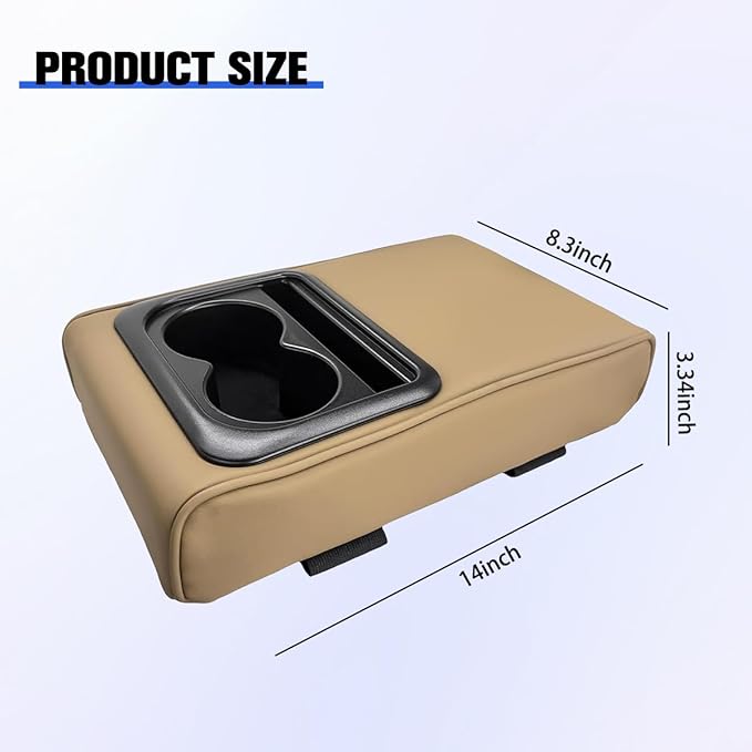 Car Center Console Armrest Pillow, Vehicle Armrest Seat Box Cushion Pad with Cup Holder & Phone Holder, Comfortable Auto Middle Console Cover, Universal for SUV RV Truck (Beige)
