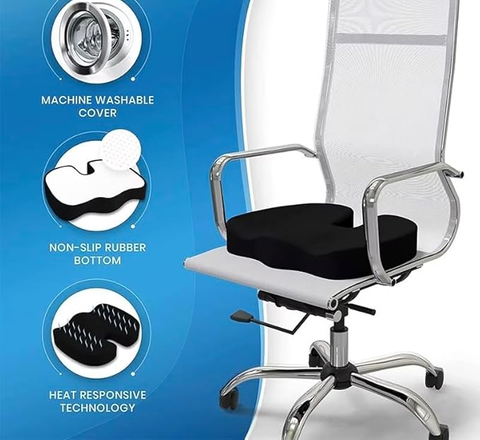 Seat Cushion Cooling Gel Memory Foam Pad, Non-Slip Orthopedic Coccyx Support for Office Chair, Car Seat & Home, Ergonomic Tailbone, Sciatica & Lower Back Pain Relief
