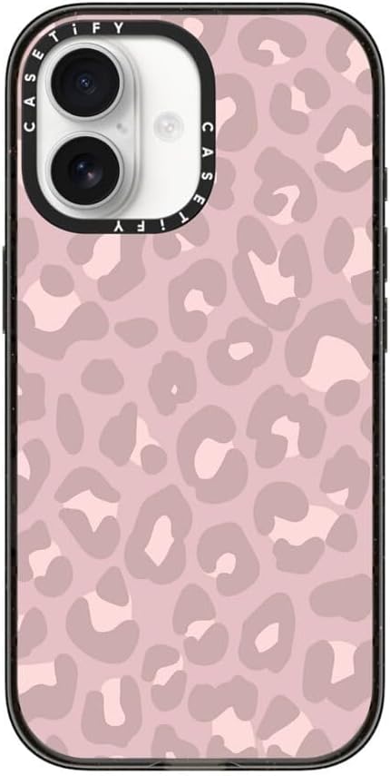 CASETiFY Impact iPhone 17 Case [Slim/Compatible with Magsafe / 8.2 ft. 4X Military Grade Drop Protection] - Dusty Pink Leopard - Pale Petal - Clear Black