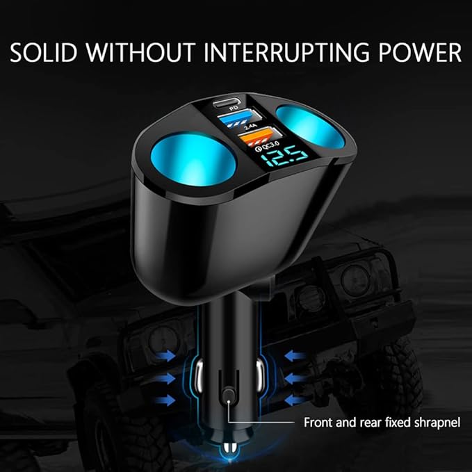 2026 New Upgrade 5 Port Cigarette Lighter Splitter,QC3.0&PD 20W Super Fast Car Charger with Dual Cigarette Lighter Plug with LED Voltmeter Compatible with iPhone 14 Pro iPad Dash Cam GPS (PD+QC+2.4A)