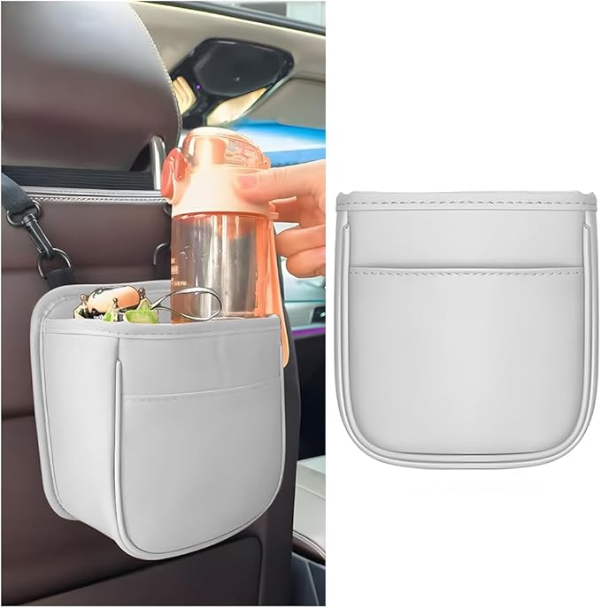 Mandark Car Seat Back Organizer, Vehicle Backseat Hanging Bag with Storage Pocket, Multifunctional Automotive Interior Headrest Trash Can Box Accessories, Universal for SUV, Sedan, Truck (White)