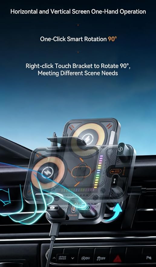 15W Car Air Vent Wireless Charging Phone Mount - Auto-Clamp Qi Fast Charger for iPhone Android, 90° Rotatable Phone Holder for Universal Car Vent Mounting