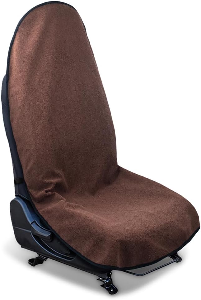 Car Towel Seat Cover, Performance Microfiber Washable Non Slip Vehicle Front Seat Covers, Sweatproof Automotive Interior Chair Protectors, Universal for SUV Automobile Truck (Brown)