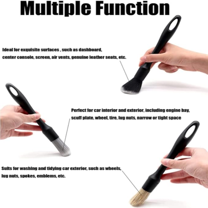 3 in 1 Car Detail Brush Set Wheel Tire Rim Spoke Grill Engine Bay Cleaning Tool for Cleaning Wheels, Interior, Exterior, Leather Accessory