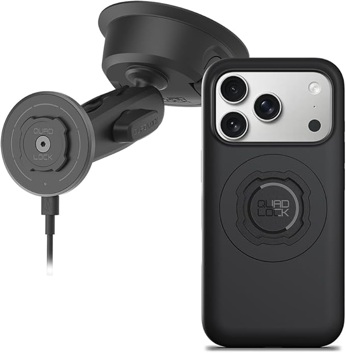 Quad Lock Heavy Duty Suction Car Phone Mount with MAG Phone Case and MAG Wireless Charging Head for iPhone 17 Pro