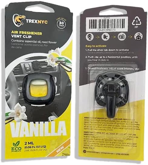 Car Air Fresheners Vent Clips, Essential Car Odor Eliminator, Perfect Scented Car Accessories, For Long Lasting Fragrance up to 30 days, 0.07 FL.OZ (Vanilla, 1 Pack)