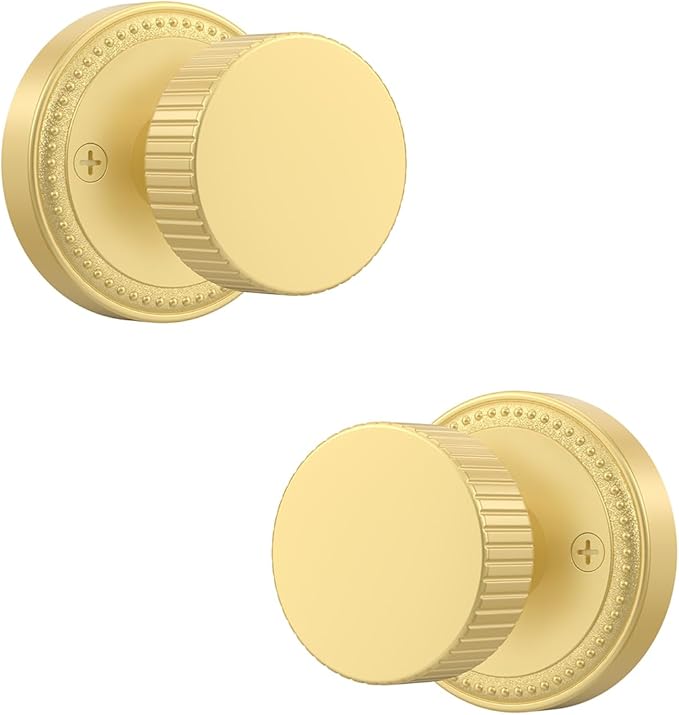 Asidrama 4 Pack Brushed Gold Dummy Door Knob, Non-Turning Decorative Door Lever with Door Knobs for Closet, French Double Doors, Pantry & Interior Push/Pull Use