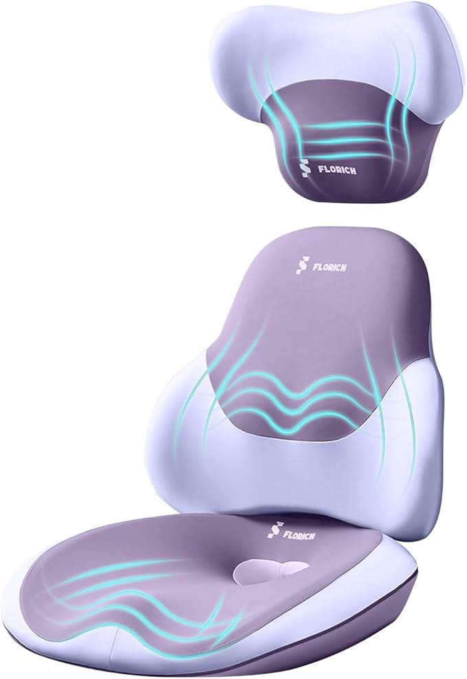 FLORICH Seat Cushion and Lumbar Support Pillow for Office Chair Car Neck Headrest Pillow 100% Memory Foam Seat Pads Pressure Relief Back Cushion and Carseat Pads(Purple)