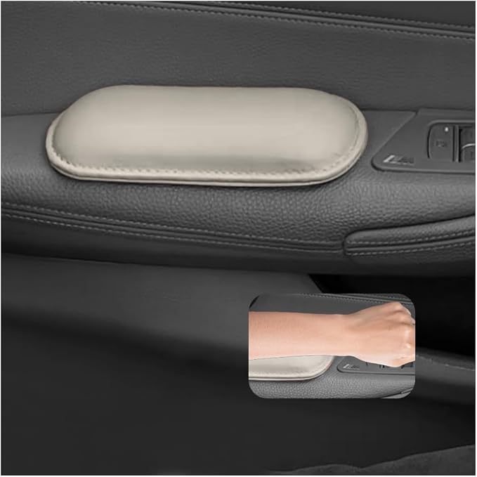 2PCS Car Door Armrest Pads,Soft Leather+Memory Foam Car Knee Pads for Arm Support&Protect Elbow and Knee,Universal Car Elbow Pads Car Accessories Interior (Beige)