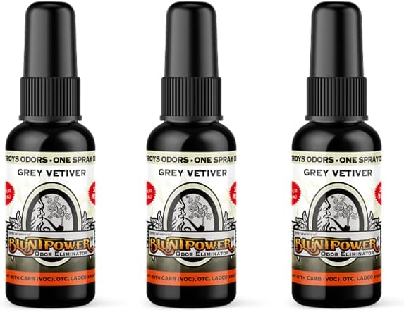 BluntPower Concentrated Odor Eliminator and Diffuser Oil - Room Deodorizer, Odor Eliminator, and Smoke Eliminator Spray - Premium Oil Based Air Freshener & Odor Eliminator Spray - (Grey Vetiver, 1 Pack)