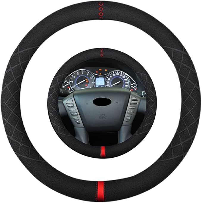 Suede Steering Wheel Cover,Compatible with Infiniti 2013 QX20 Leather Sport Non-Slip Wheel Cover Car Interior Accessories 15 inch for Man and Women