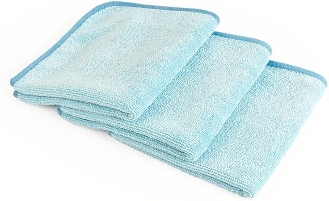 The Rag Company - Premium FTW - 70/30 Blend Microfiber Cleaning Towels for Glass, Windows, Mirrors, Polished Surfaces - Streak-Free - Scratchless, 16" x16' Light Blue (3-Pack)
