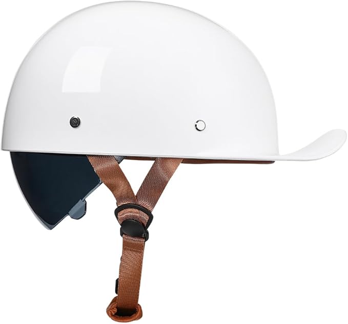 Vintage Retro Open Face Motorcycle Helmet Baseball Cap Half Helmets with pull-down Lens for Men Women Moped Cap Jet Scooter Street Cruiser - DOT Certified (White,Medium)