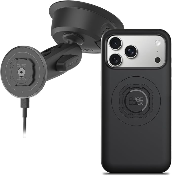 Quad Lock Heavy Duty Suction Car Phone Mount with MAG Phone Case and MAG Wireless Charging Head for iPhone 17 Pro Max