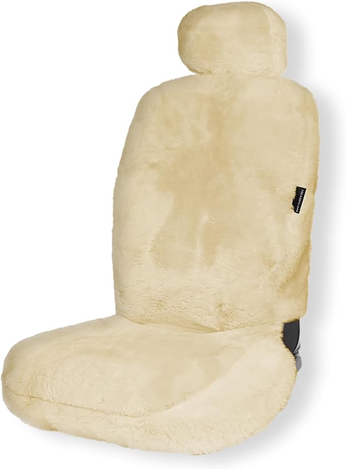 ZONETECH Sheepskin Seat Covers Fuzzy Car Seat Covers Tan Australian Merino Wool Fluffy Fur Auto Accessories All Season Protection for Your Seats Universal Fits Most Car SUV Airbag Compatible