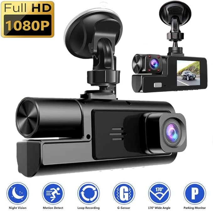 1080P Dual Dash Camera for Car Front and Inside Dashcam Car Security Video Recorder,170°Wide Angle Vehicle Cam,WDR,G-Sensor,2’’ IPS Screen,Loop Recording,Night Vision (Dual Dash Cam Without Card)