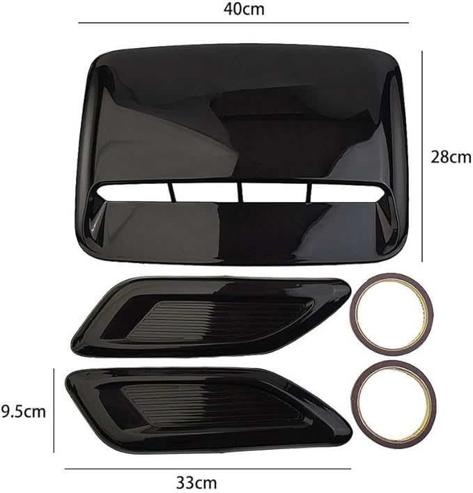 Car Hood Scoop Vent Cover Set - 3 Pcs Glossy Black Air Intake Decorative Trim For Fit On Most Vehicles
