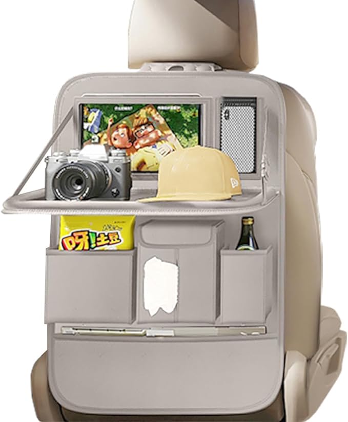 XDV Car Seat Organizers,Multi-functional Back Seat Protectors, Storage Pouches, and Tray Holders (for Cars, Kids, Seat Back and Rear Seats) (Plain Gray, 1 Pcs)