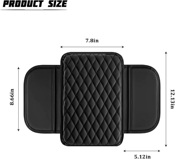 Car Armrest Cushion Pad, Leather Vehicle Center Console Cover with 2 Storage Bags, Non-Slip Automotive Interior Arm Rest Seat Box Cover Accessories, Universal for SUV RV Sedan (Black)