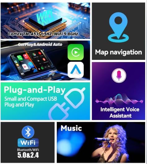 Mini Wireless CarPlay and AndroidAuto Adapter for iPhone and Android Phones. Easy Setup to Convert Your Wired Apple CarPlay or Android Auto-Equipped car to Wireless Bluetooth.