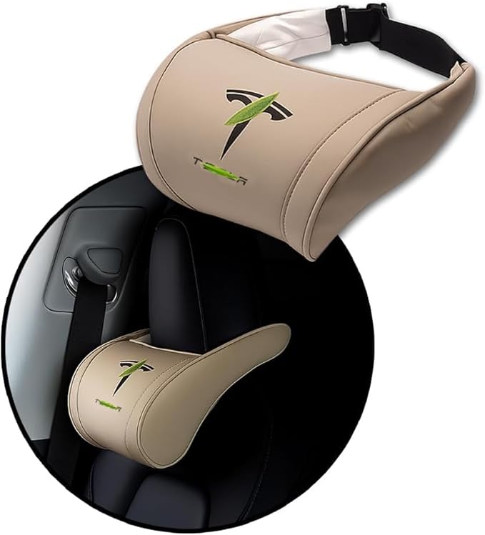 Car Headrest Neck Pillow Support Ergonomic, with Valve Stem Covers Accessory for Driving Seat Fatigue Relief Compatible with Model S X 3 Y & Cybertruck - 1 Piece