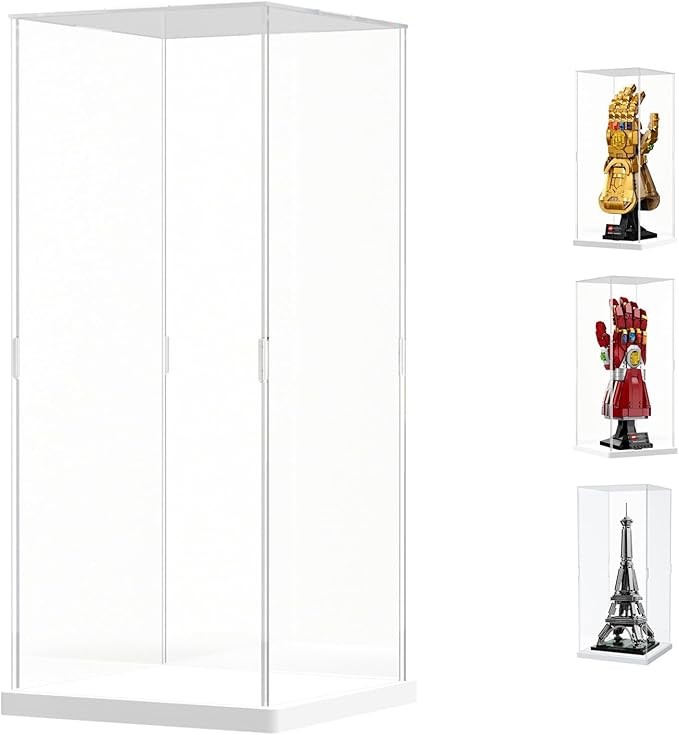 Choowin Acrylic Display Case for Lego Infinity Gauntlet 76191 for Lego Gauntlet 76223 for Lego Display Thickened Clear Acrylic Display Cases for Collectibles Assemble Dustproof Display Box(White Base)