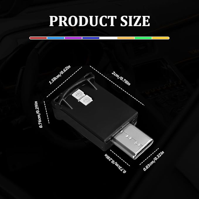 USB Type C LED Ambient Light, 8 Colors RGB Dynamic Atmosphere Lamp Car Interior Decor USB Night Light, Automotive Replacement Lighting Products for Car Home Office Decoration (1PCS)