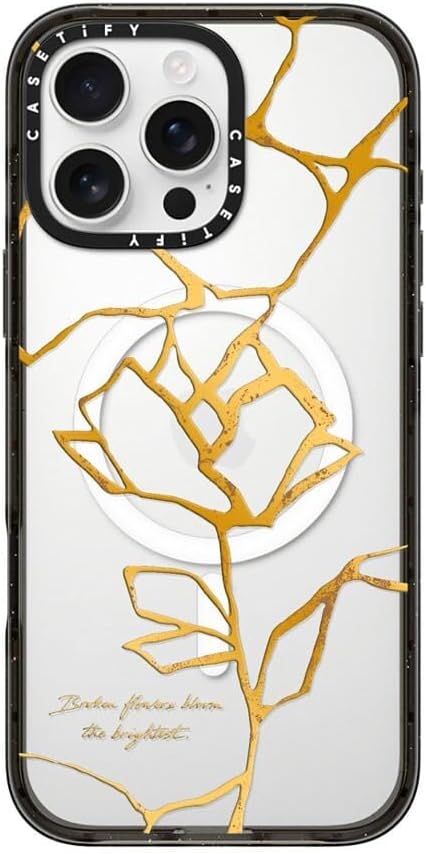 CASETiFY Impact iPhone 16 Pro Max Case [Slim/Compatible with Magsafe / 8.2 ft. 4X Military Grade Drop Protection] - Kintsugi Flower - Clear Black