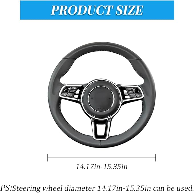 Car Steering Wheel Cover, Elastic Anti-Slip Microfiber PU Leather Auto Steering Wheel Protector, Comfortable Vehicle Interior Protective Accessories, Universal for RV, SUV, Truck (Black/Blue)