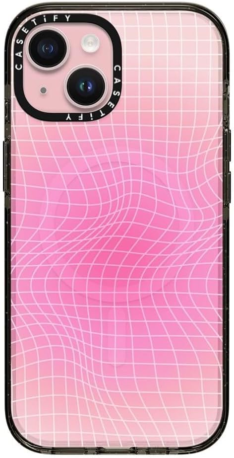 CASETiFY Impact iPhone 15 Case [Slim/Compatible with Magsafe / 8.2 ft. 4X Military Grade Drop Protection] - Pink Light - Clear Black
