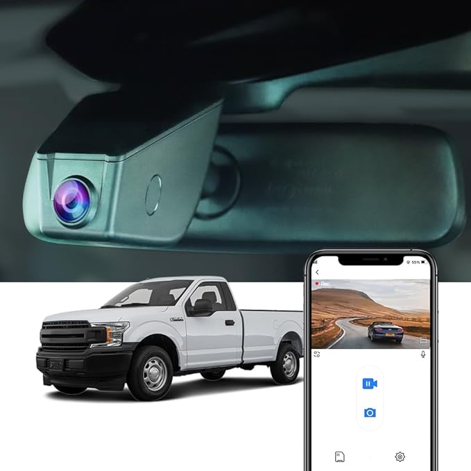 Fitcamx 4K Dash Cam Suitable for Ford F150 2013-2020, Has Screw Behind The Original Cover (HD2-6275), OEM Factory Style, UHD 2160P Video, WiFi & APP, Loop Recording, G-Sensor, Plug & Play, 64GB Card