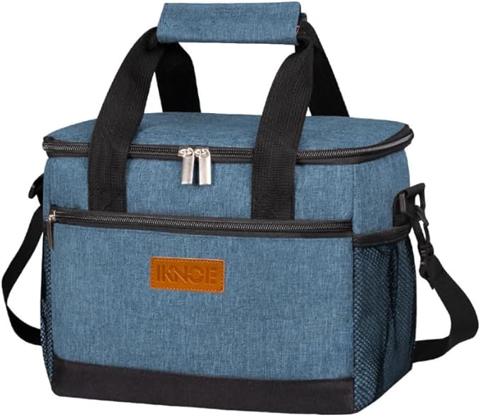 iknoe Insulated Lunch Bag, Foldable 8.5L Cooler Bag for Men & Women, Leakproof Thermal Design, Great for Office, Picnic, Travel, Lunch Box, Blue